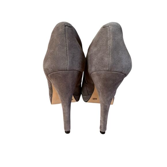 NEW Vince Camuto Stiletto Dark Gray Suede Ankle Logo Zipper Elvin Booties 8.5 - Picture 6 of 12